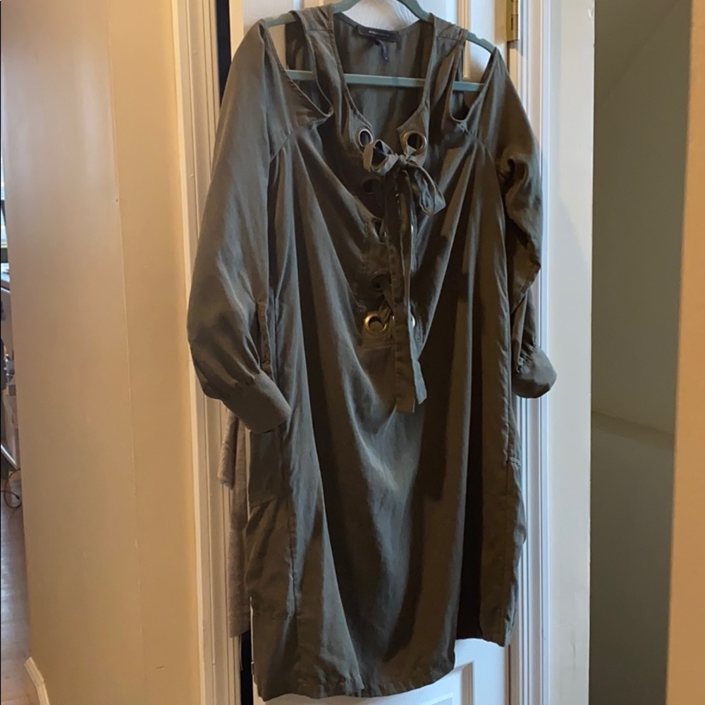 BCBG Khaki Green Off Shoulder Dress